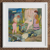Le Cirque Corvi - Georges De Feure Art Nouveau Print / Canvas Framed Watercolor Painting Three Figures Garden Soft Pastel, Belle époque
