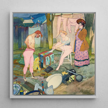 Le Cirque Corvi - Georges De Feure Art Nouveau Print / Canvas Framed Watercolor Painting Three Figures Outdoor Laundry Scene, Belle époque