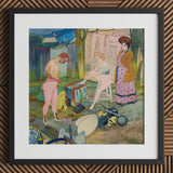 Le Cirque Corvi - Georges De Feure Art Nouveau Print / Canvas Framed Watercolor Painting Three Figures Outdoor Scene Black, Belle époque