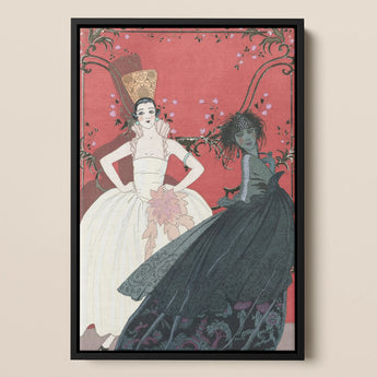 Le Jour et La Nuit George Barbier 1920s Art Framed Canvas, Framed Vintage Style Illustration Two Elegantly Dressed Women White