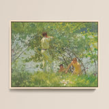 Leafy June - Henry Scott Tuke Art Print / Canvas Framed Painting Sunlit Outdoor Scene Figures Green Yellow, Dappling Riverbank Grasses