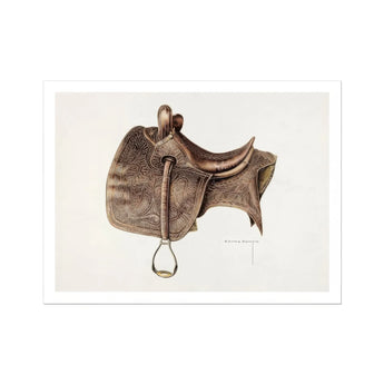 Leather Saddle - Bertha Semple Equestrian Art Print / Canvas, 16x12’’ / 41x31cm / Unframed / White Border, Posters Prints & Visual Artwork,