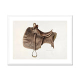 Leather Saddle - Bertha Semple Equestrian Art Print, Vintage Brown Leather Horse Saddle Ornate Tooled Stirrup