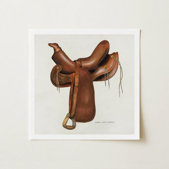 Leather Saddle - Harry Mann Waddell Equestrian Art Print / Canvas Brown Western Brass Hardware Stitched, Prints