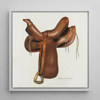 Leather Saddle - Harry Mann Waddell Equestrian Art Print / Canvas Brown Western Brass Hardware Stitched, Prints