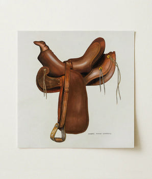 Brown Leather Western Saddle Detailed Brass Hardware Harry Mann Waddell, Equestrian, Art