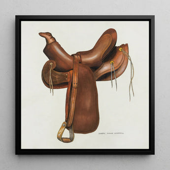 Leather Saddle - Harry Mann Waddell Equestrian Art Print / Canvas Brown Western Illustration Black Frame, Prints
