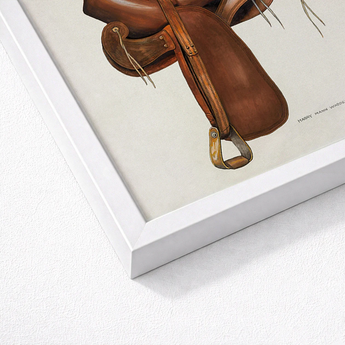 Brown Leather Western Saddle Illustration White Frame Harry Mann Waddell, Equestrian, Art