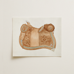 Leather Saddle - Ranka S. Woods 1930s Art Print / Canvas, 14x11’’ / 36x28cm / Unframed / no Border, Posters Prints & Visual Artwork, Toby