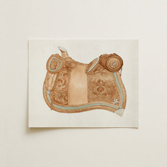 Leather Saddle - Ranka S. Woods 1930s Art Print / Canvas Detailed Watercolor Illustration Tan Western Intricate Equestrian, Mesmerizing,