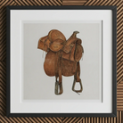 Leather Saddle - William Mcauley 1930s Equestrian Art Print, 12x12’’ / 31x31cm / Black Frame / 2’’ Matboard, Brown Leather Western Saddle