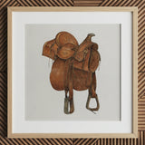 Leather Saddle - Lámina ecuestre de los años 1930 de William Mcauley / Lienzo, 12x12’’ / 31x31cm / Marco natural / Paspartú, Pósters, impresiones y arte visual