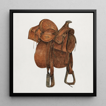 Leather Saddle - William Mcauley 1930s Equestrian Art Print / Canvas Brown Western Intricate Tooling Metal Hardware, Prints