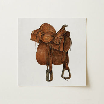 Leather Saddle - William Mcauley 1930s Equestrian Art Print / Canvas, 12x12’’ / 31x31cm / Unframed / no Border, Posters Prints & Visual