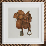 Leather Saddle - William Mcauley 1930s Equestrian Art Print / Canvas Brown Western Detailed Tooled Patterns Metal, Prints