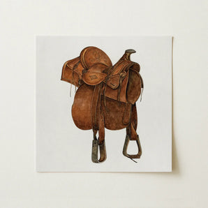 Leather Saddle - William Mcauley 1930s Equestrian Art Print / Canvas Brown Western Intricate Tooling Metal Hardware, Prints