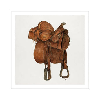 Leather Saddle - William Mcauley 1930s Equestrian Art Print / Canvas Brown Western Stirrups Decorative Tooling, Prints