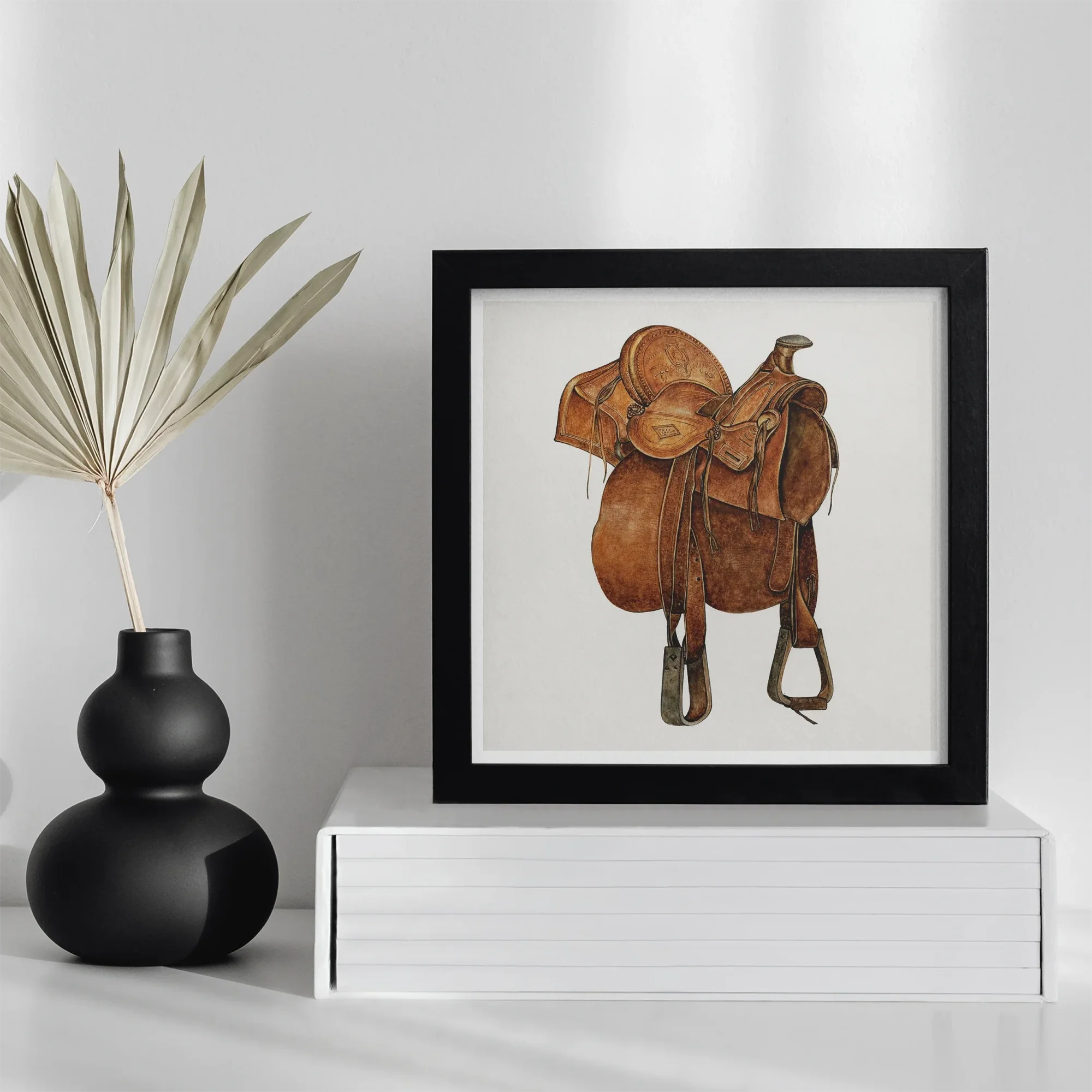 Leather Saddle - William Mcauley 1930s Equestrian Art Print, Framed Watercolor Illustration Brown Leather Western Saddle