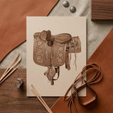 Leather Side Saddle - Frank C. Barks Equestrian Art Print / Canvas Detailed Sepia-toned Illustration Western Saddle Intricate Floral