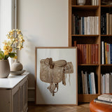 Leather Side Saddle - Frank C. Barks Equestrian Art Print / Canvas Framed Illustration Intricately Detailed Tan Leather Saddle Decorative