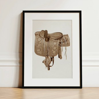Leather Side Saddle - Frank C. Barks Equestrian Art Print / Canvas Sepia-toned Illustration Intricately Tooled Leather Western Saddle