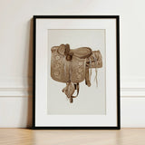 Leather Side Saddle - Frank C. Barks Equestrian Art Print / Canvas Sepia-toned Illustration Intricately Tooled Western Framed, Elegance
