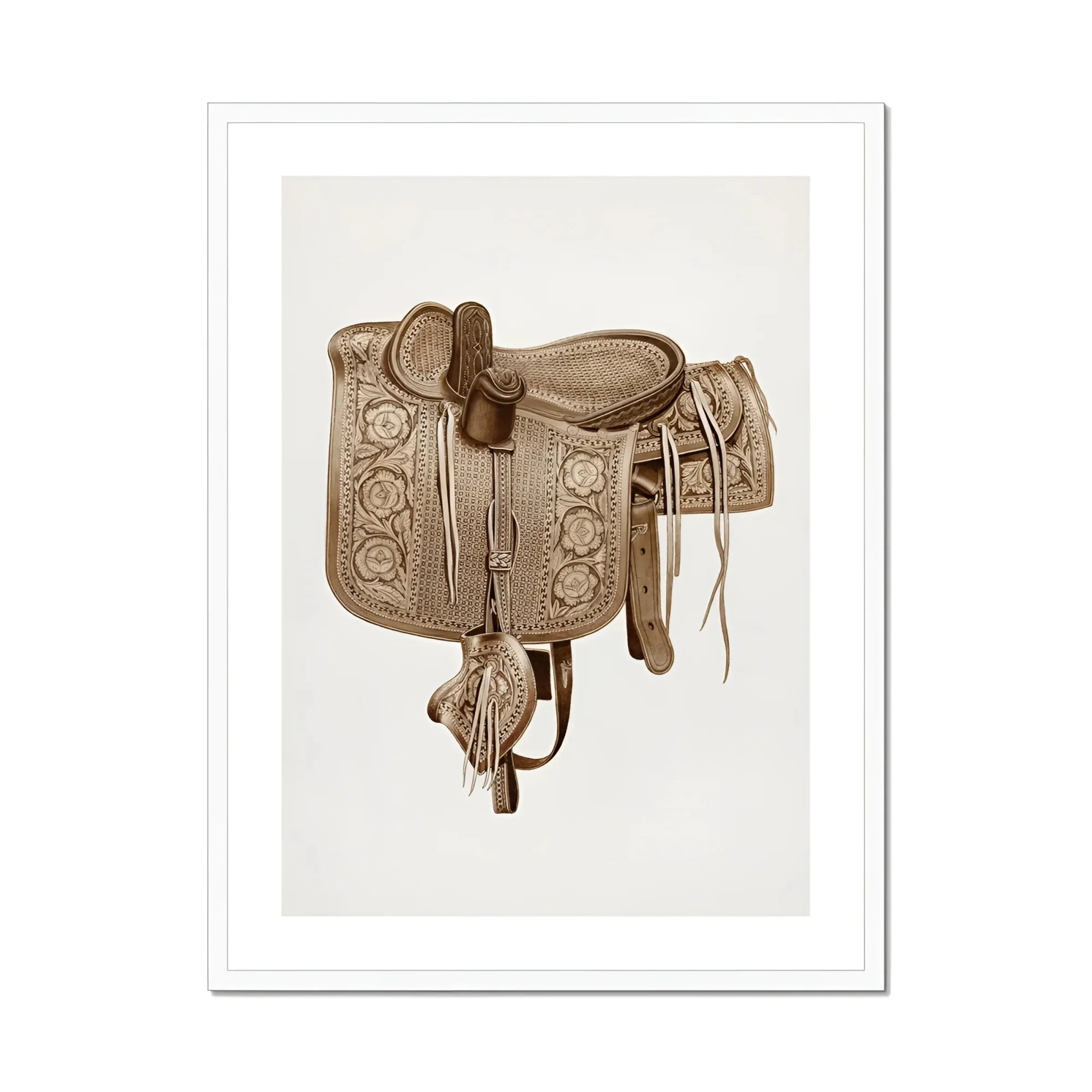 Leather Side Saddle - Frank C. Barks Equestrian Art Print, Ornate Leather Horse Saddle Decorative Patterns Traditional Tack