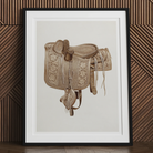 Leather Side Saddle - Frank C. Barks Equestrian Art Print, Ornate Leather Horse Saddle Decorative Patterns Straps