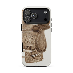 Leather Side Saddle - Frank C. Barks Equestrian Phone Case Iphone 17 Pro Max / Matte Brown Leather Horse Saddle Phone Case Silver Accents
