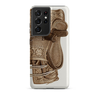 Leather Side Saddle - Frank C. Barks Equestrian Phone Case Samsung Galaxy S21 Ultra / Matte Detailed Sepia-toned Illustration Ornate
