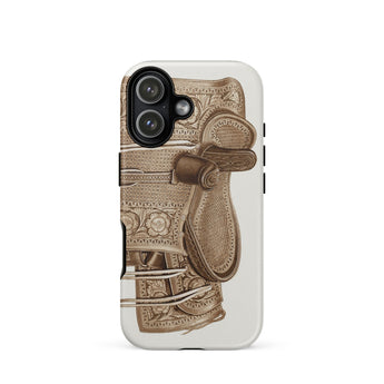 Leather Side Saddle - Frank C. Barks Equestrian Phone Case Iphone 17 / Matte Gold Brown Leather Gun Case Intricate Design Equestrian Art