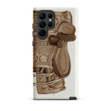 Leather Side Saddle - Frank C. Barks Equestrian Phone Case Samsung Galaxy S22 Ultra / Matte Detailed Sepia-toned Illustration Ornate