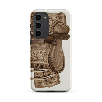 Leather Side Saddle - Frank C. Barks Equestrian Phone Case Samsung Galaxy S23 Plus / Matte Detailed Sepia-toned Illustration Ornate Leather