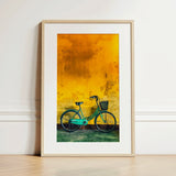 Lemon Lime - Hoi an Vietnam Bicycle Art Print / Canvas Framed Artwork Teal Bicycle Black Basket Orange Textured Vietnam Art, Arresting Art