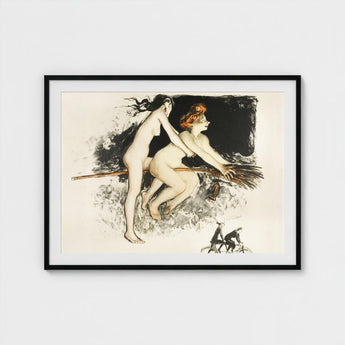 Les Sorcieres Ou Tandem - Jean Veber Art Print / Canvas Two Witches Fuse, Vebar, Ocher Air Prints
