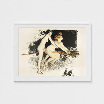 Les Sorcieres Ou Tandem - Jean Veber Art Print / Canvas Two Witches Fuse, Vebar, Ocher Air Prints