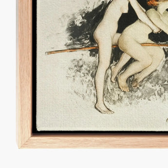 Les Sorcieres Ou Tandem - Jean Veber Art Print / Canvas Framed Monochromatic Sketch Nude Figures Artistic Two Witches Fuse, Vebar, Ocher