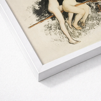 White Framed Artwork Sketch Nude Legs Feet Sepia Two Witches Fuse, Jean Vebar Art Print, Ocher Air