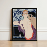 Les Trois Beautes De Mnasidika - George Barbier Art Print / Canvas Deco-style Framed Woman Purple Orange Attire, Deco Masterpiece Prints