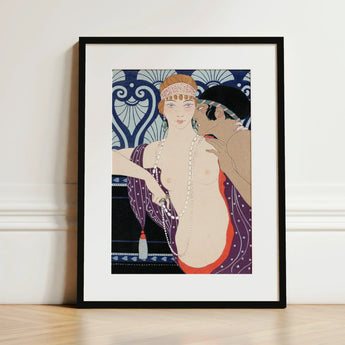 Les Trois Beautes De Mnasidika - George Barbier Art Print / Canvas Black Frame White Deco Illustration Two, Masterpiece Prints