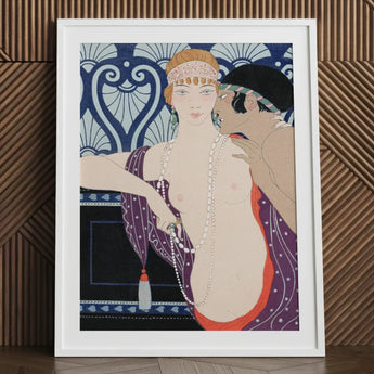 Les Trois Beautes De Mnasidika - George Barbier Art Print / Canvas Deco-style Framed Woman Purple Orange Attire, Deco Masterpiece Prints