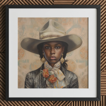 Letitia - Schwarze lesbische Cowgirl-Kunstgrafik / Leinwand, 12x12’’ / 31x31cm / Rahmen / Passepartout, Poster, Drucke & visuelle Kunstwerke, Toby Leon