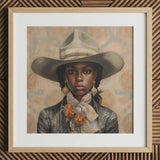 Letitia - Schwarze lesbische Cowgirl-Kunstgrafik / Leinwand, 12x12’’ / 31x31cm / Naturrahmen / Passepartout, Poster, Drucke & visuelle Kunstwerke, Toby Leon