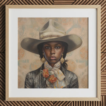 Letitia - Schwarze lesbische Cowgirl-Kunstgrafik / Leinwand, 12x12’’ / 31x31cm / Naturrahmen / Passepartout, Poster, Drucke & visuelle Kunstwerke, Toby Leon