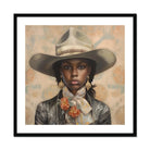 Letitia - Black Lesbian Cowgirl Art Print, Portrait Person Gray Cowboy Hat White Neckerchief Jacket