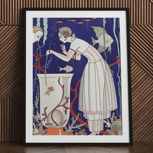 L’étourdissant Petit Poisson - George Barbier Art Print, 24x32’’ / 61x81cm / Black Frame / Matboard, Posters Prints & Visual Artwork, Toby
