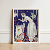 Art Print White Frame Deco-style Illustration Two Women George Barbier’s L’étourdissant, Petit Poisson, Mesmerizing Underwater Realm