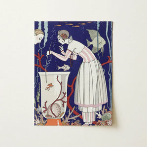 L’étourdissant Petit Poisson - George Barbier Art Print / Canvas Deco-style Illustrated Postcard Woman White Pink Striped Barbier’s