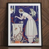 L’étourdissant Petit Poisson - George Barbier Art Print / Canvas Framed Deco-style Illustration Woman White Pink Striped Barbier’s