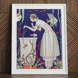 L’étourdissant Petit Poisson - George Barbier Art Print / Canvas White-framed Deco-style Illustration Woman Striped Dress Barbier’s